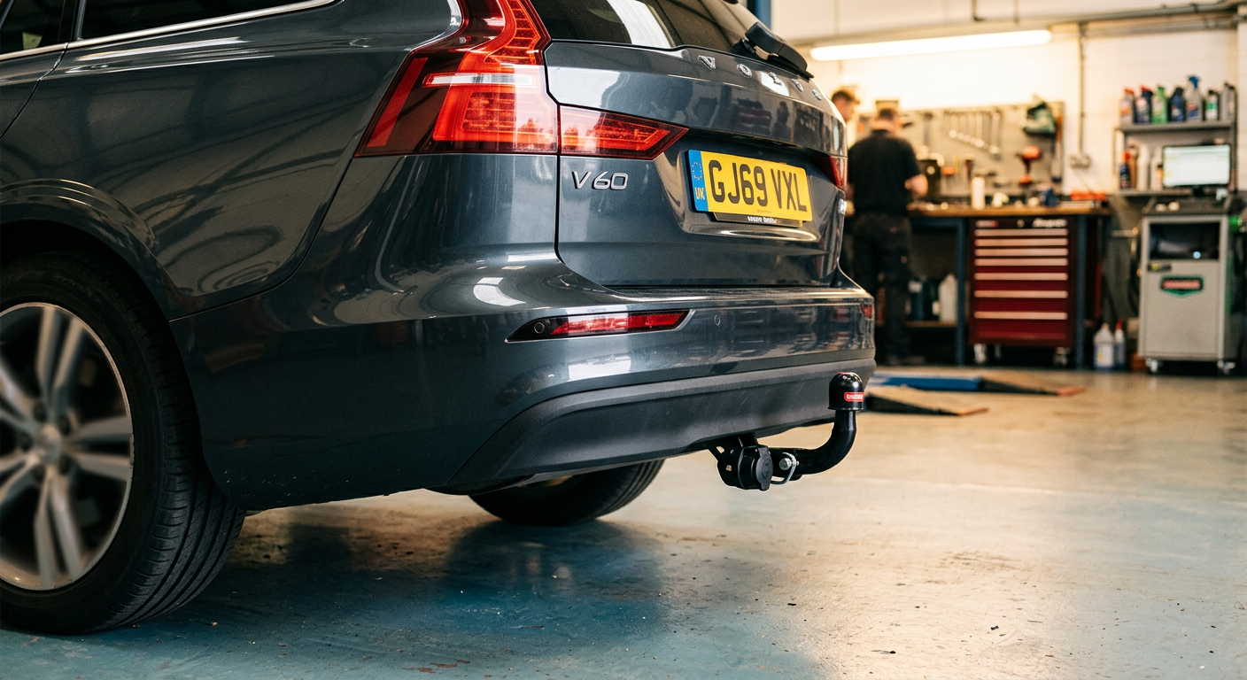 Detachable towbar with a 13-pin socket fitted to an estate car